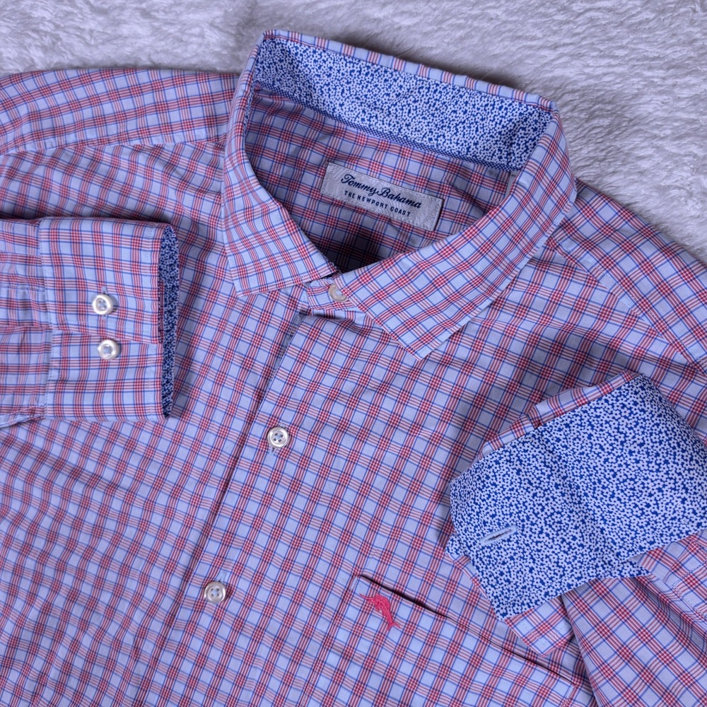 NEW Tommy Bahama The Newport Coast Mens L Red White Blue Plaid Button Up Shirt